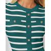 imageZESICA Womens Long Sleeve Striped Midi Dresses Crewneck Button Ribbed Knit Pleated A Line Swing Sweater DressDark Green