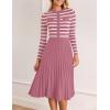 imageZESICA Womens Long Sleeve Striped Midi Dresses Crewneck Button Ribbed Knit Pleated A Line Swing Sweater DressLilac