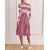 imageZESICA Womens Long Sleeve Striped Midi Dresses Crewneck Button Ribbed Knit Pleated A Line Swing Sweater DressLilac