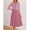 imageZESICA Womens Long Sleeve Striped Midi Dresses Crewneck Button Ribbed Knit Pleated A Line Swing Sweater DressLilac