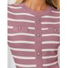 imageZESICA Womens Long Sleeve Striped Midi Dresses Crewneck Button Ribbed Knit Pleated A Line Swing Sweater DressPurple