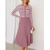 imageZESICA Womens Long Sleeve Striped Midi Dresses Crewneck Button Ribbed Knit Pleated A Line Swing Sweater DressPurple