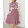 imageZESICA Womens Long Sleeve Striped Midi Dresses Crewneck Button Ribbed Knit Pleated A Line Swing Sweater DressPurple