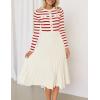 imageZESICA Womens Long Sleeve Striped Midi Dresses Crewneck Button Ribbed Knit Pleated A Line Swing Sweater DressRed