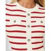 imageZESICA Womens Long Sleeve Striped Midi Dresses Crewneck Button Ribbed Knit Pleated A Line Swing Sweater DressRed