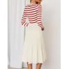 imageZESICA Womens Long Sleeve Striped Midi Dresses Crewneck Button Ribbed Knit Pleated A Line Swing Sweater DressRed