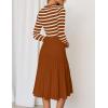 imageZESICA Womens Long Sleeve Striped Midi Dresses Crewneck Button Ribbed Knit Pleated A Line Swing Sweater DressRust