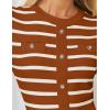 imageZESICA Womens Long Sleeve Striped Midi Dresses Crewneck Button Ribbed Knit Pleated A Line Swing Sweater DressRust