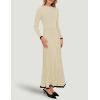 imageZESICA Womens Long Sleeve Sweater Dress Fall Crewneck Ribbed Knit Pleated ALine Maxi Wedding Guest DressesApricot
