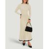imageZESICA Womens Long Sleeve Sweater Dress Fall Crewneck Ribbed Knit Pleated ALine Maxi Wedding Guest DressesApricot