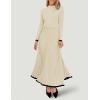 imageZESICA Womens Long Sleeve Sweater Dress Fall Crewneck Ribbed Knit Pleated ALine Maxi Wedding Guest DressesApricot