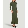 imageZESICA Womens Long Sleeve Sweater Dress Fall Crewneck Ribbed Knit Pleated ALine Maxi Wedding Guest DressesArmy Green