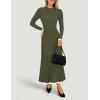 imageZESICA Womens Long Sleeve Sweater Dress Fall Crewneck Ribbed Knit Pleated ALine Maxi Wedding Guest DressesArmy Green