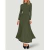 imageZESICA Womens Long Sleeve Sweater Dress Fall Crewneck Ribbed Knit Pleated ALine Maxi Wedding Guest DressesArmy Green