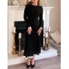 imageZESICA Womens Long Sleeve Sweater Dress Fall Crewneck Ribbed Knit Pleated ALine Maxi Wedding Guest DressesBlack
