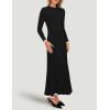 imageZESICA Womens Long Sleeve Sweater Dress Fall Crewneck Ribbed Knit Pleated ALine Maxi Wedding Guest DressesBlack