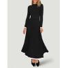 imageZESICA Womens Long Sleeve Sweater Dress Fall Crewneck Ribbed Knit Pleated ALine Maxi Wedding Guest DressesBlack