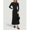 imageZESICA Womens Long Sleeve Sweater Dress Fall Crewneck Ribbed Knit Pleated ALine Maxi Wedding Guest DressesBlack