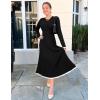 imageZESICA Womens Long Sleeve Sweater Dress Fall Crewneck Ribbed Knit Pleated ALine Maxi Wedding Guest DressesBlack