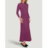 imageZESICA Womens Long Sleeve Sweater Dress Fall Crewneck Ribbed Knit Pleated ALine Maxi Wedding Guest DressesFuchsia