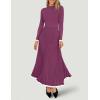 imageZESICA Womens Long Sleeve Sweater Dress Fall Crewneck Ribbed Knit Pleated ALine Maxi Wedding Guest DressesFuchsia