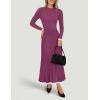 imageZESICA Womens Long Sleeve Sweater Dress Fall Crewneck Ribbed Knit Pleated ALine Maxi Wedding Guest DressesFuchsia