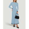 imageZESICA Womens Long Sleeve Sweater Dress Fall Crewneck Ribbed Knit Pleated ALine Maxi Wedding Guest DressesLight Blue