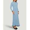 imageZESICA Womens Long Sleeve Sweater Dress Fall Crewneck Ribbed Knit Pleated ALine Maxi Wedding Guest DressesLight Blue