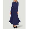 imageZESICA Womens Long Sleeve Sweater Dress Fall Crewneck Ribbed Knit Pleated ALine Maxi Wedding Guest DressesNavy