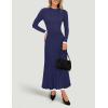 imageZESICA Womens Long Sleeve Sweater Dress Fall Crewneck Ribbed Knit Pleated ALine Maxi Wedding Guest DressesNavy