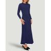 imageZESICA Womens Long Sleeve Sweater Dress Fall Crewneck Ribbed Knit Pleated ALine Maxi Wedding Guest DressesNavy