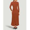 imageZESICA Womens Long Sleeve Sweater Dress Fall Crewneck Ribbed Knit Pleated ALine Maxi Wedding Guest DressesOrange Red