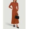 imageZESICA Womens Long Sleeve Sweater Dress Fall Crewneck Ribbed Knit Pleated ALine Maxi Wedding Guest DressesOrange Red