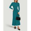 imageZESICA Womens Long Sleeve Sweater Dress Fall Crewneck Ribbed Knit Pleated ALine Maxi Wedding Guest DressesPeacock Blue