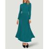 imageZESICA Womens Long Sleeve Sweater Dress Fall Crewneck Ribbed Knit Pleated ALine Maxi Wedding Guest DressesPeacock Blue