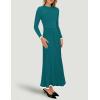 imageZESICA Womens Long Sleeve Sweater Dress Fall Crewneck Ribbed Knit Pleated ALine Maxi Wedding Guest DressesPeacock Blue