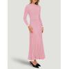 imageZESICA Womens Long Sleeve Sweater Dress Fall Crewneck Ribbed Knit Pleated ALine Maxi Wedding Guest DressesPink