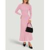 imageZESICA Womens Long Sleeve Sweater Dress Fall Crewneck Ribbed Knit Pleated ALine Maxi Wedding Guest DressesPink