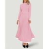 imageZESICA Womens Long Sleeve Sweater Dress Fall Crewneck Ribbed Knit Pleated ALine Maxi Wedding Guest DressesPink