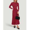 imageZESICA Womens Long Sleeve Sweater Dress Fall Crewneck Ribbed Knit Pleated ALine Maxi Wedding Guest DressesWine