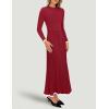 imageZESICA Womens Long Sleeve Sweater Dress Fall Crewneck Ribbed Knit Pleated ALine Maxi Wedding Guest DressesWine