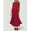 imageZESICA Womens Long Sleeve Sweater Dress Fall Crewneck Ribbed Knit Pleated ALine Maxi Wedding Guest DressesWine
