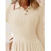 imageZESICA Womens Midi Sweater Dress 2025 Spring Long Sleeve Cable Ribbed Knit A Line Swing Pleated DressesBeige