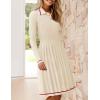 imageZESICA Womens Midi Sweater Dress 2025 Spring Long Sleeve Cable Ribbed Knit A Line Swing Pleated DressesBeige