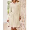 imageZESICA Womens Midi Sweater Dress 2025 Spring Long Sleeve Cable Ribbed Knit A Line Swing Pleated DressesBeige