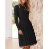 imageZESICA Womens Midi Sweater Dress 2025 Spring Long Sleeve Cable Ribbed Knit A Line Swing Pleated DressesBlack