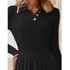 imageZESICA Womens Midi Sweater Dress 2025 Spring Long Sleeve Cable Ribbed Knit A Line Swing Pleated DressesBlack