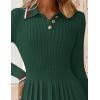 imageZESICA Womens Midi Sweater Dress 2025 Spring Long Sleeve Cable Ribbed Knit A Line Swing Pleated DressesDark Green