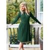 imageZESICA Womens Midi Sweater Dress 2025 Spring Long Sleeve Cable Ribbed Knit A Line Swing Pleated DressesDark Green