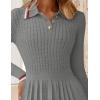 imageZESICA Womens Midi Sweater Dress 2025 Spring Long Sleeve Cable Ribbed Knit A Line Swing Pleated DressesGrey